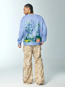 Rick and Morty X SHEIN Men's Cartoon Print Long Sleeve Casual Pullover Sweatshirt - Blue - View 7