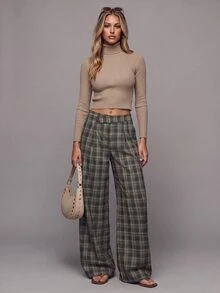 Avantive Women's Casual Button Plaid Pocket Long Pants For Daily Wear - Multicolor - View 3