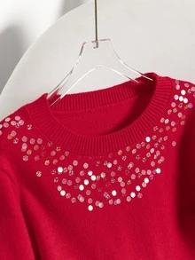 Auvina Plus Size Women's Autumn/Winter Crew Neck Long Sleeve Casual Pullover Sweater - Red - View 3