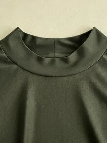 GlowEve 女款半高領長袖洋裝，抓皺高腰蕾絲拼接迷你洋裝，通勤派對奢華修身貼身洋裝 - 軍綠色 - 查看 7