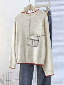 SHEIN LUNE Plus Size Women's Colorblock Casual Versatile Daily Wear Cardigan - Multicolor - View 2