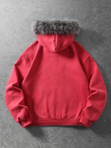 ROMWE MEN 男士復古水洗抓絨連帽衛衣 - 紅色 - 查看 2