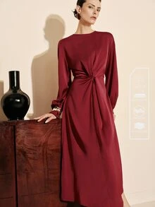 Arave Elegant Fashion French Vintage Commuter Sample Dress, Sophisticated Design, Versatile Mid-Length Dress For Women - Burgundy - View 5