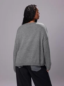 Rustia Plus Size Women's Button Up Stand Collar Long Sleeve Cardigan Sweater Jacket, Autumn/Winter Back To School - Grey - View 2