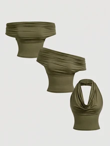 SHEIN MOD 3PCS Women Tank Tops & Camis - Army Green - View 4