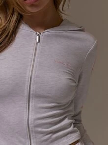 Musera Sport Zip Through Fitted Logo Detail Coord Hoodie Cute Girly Autumn Winter Fall Gym Holiday Dainty Ice - Grey - View 5