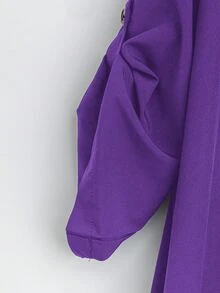 SHEIN Tall CURVE 大尺碼女款法式休閒夏季短袖V領長版洋裝 - 紫色 - 查看 4