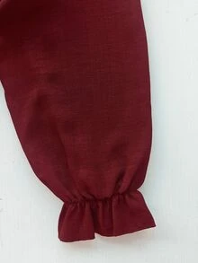 Linhara CURVE 女款純色前綁帶荷葉邊休閒賽車風長袖襯衫，春秋度假正式穿搭，棕色秋季款 - 紅色 - 查看 5