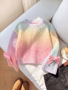 SHEIN 少女款針織漸層圓領喇叭袖寬鬆休閒毛衣 秋冬款 - 彩色 - 查看 1