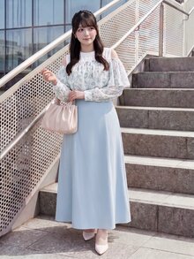 Bijouette Japanese Style Fresh Floral Plus Size Cold Shoulder Dress, Double Layer Ruffle Cut-Out Shoulder Design, Gentle And Slimming, Back Tie Waist Design To Shape Body, Flattering For Figures To Hide Belly And Hips, Light Blue Solid Color Full Skirt With Soft Drape, Suitable For Daily Wear, Dating, Travel And Commuting, Skin-Friendly And Comfortable Long Dress For Girls - Blue and White - View 4