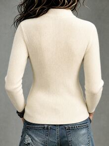 LUMIGAL Women's Solid Color Casual Versatile Daily Outing Long Sleeve Cardigan - White - View 2