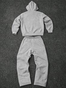 SHEIN Teen Boy Cross Pattern Hoodie And Pants Casual Daily Outfit - Grey - View 2