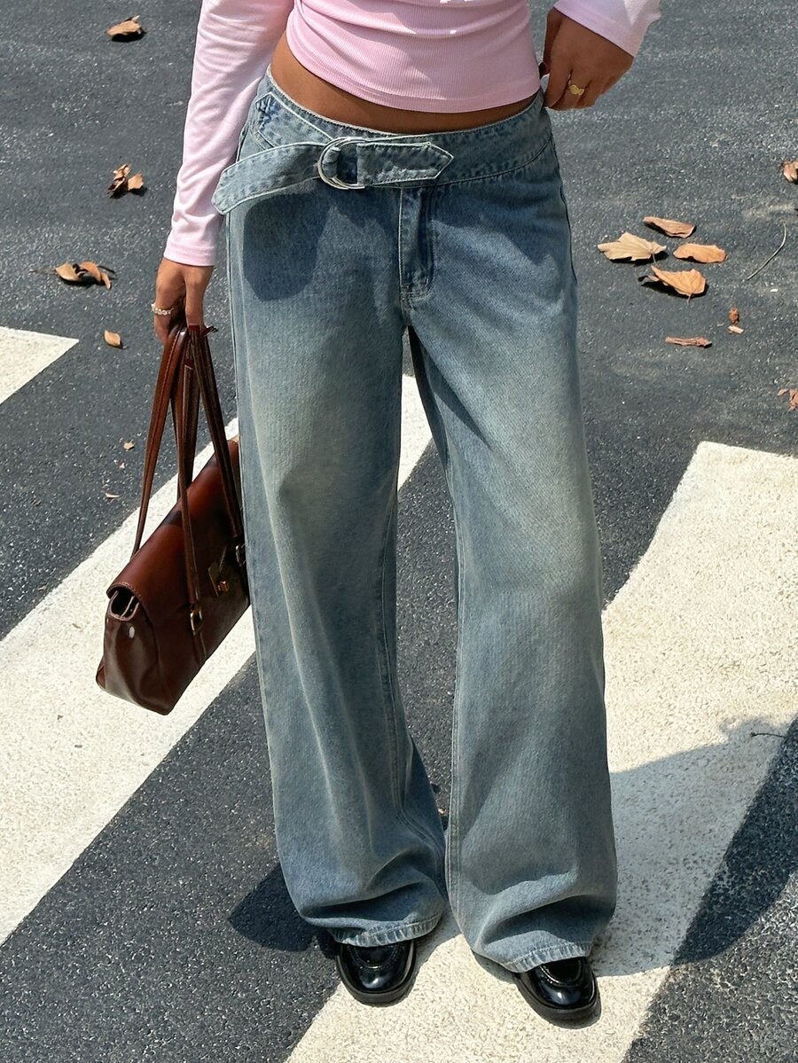 Rivivi Women's Casual Versatile Everyday Wide Leg Denim Jeans - Dark Wash - View 1