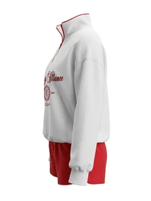 SHEIN Women's Letter Print Long Sleeve Top And Shorts Casual Daily Sports 2 Pieces Set - Red and White - View 3