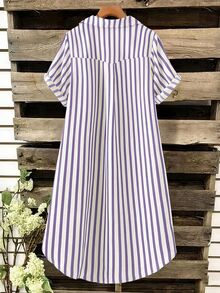 SHEIN Tall CURVE 大尺碼女款法式休閒夏季短袖V領長版洋裝 - 紫色 - 查看 2