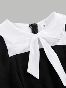 SHEIN 青少年女孩秋冬休閒優雅拼接襯衫長洋裝，適合日常優雅穿著、派對、度假 - 黑與白 - 查看 4