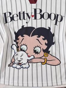Attitoon Betty Boop x SHEIN 女款 Betty 聯名印花圖案 T 恤，適合外出、街頭穿搭、機場造型、時尚、返校、Y2K、派對、海灘度假、節日 - 彩色 - 查看 4