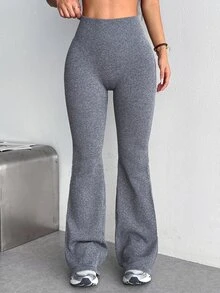 Dewbera Dewbera 1pc Regular Flare Leggings / Butt Lifting Design / Basic Style / Sports Flare Leggings / Fitness / Yoga Seamless - Grey - View 4