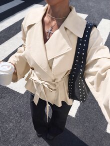 Muchica Apricot Woven Women's Double-Breasted Long Sleeve Regular Jacket - Apricot - View 6