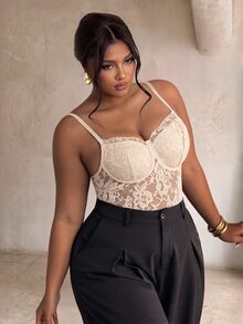 Firerie Plus Size Sexy Lace Camisole For Women - Apricot - View 4