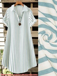 SHEIN Tall CURVE 大尺碼女款法式休閒夏季短袖V領長版洋裝 - 天藍色 - 查看 7