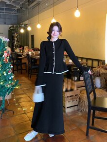DAZY Women's Elegant Casual Sweater 2 Pieces Set - Black - View 5