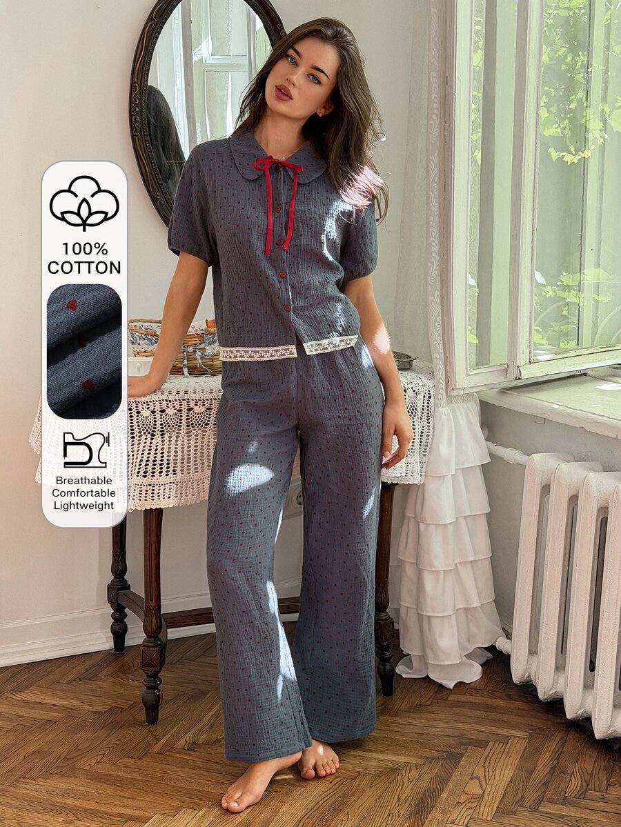 DAZY Women's Colorblock Short Sleeve Top And Long Pants Casual Daily Home Sleepwear Set - Blue - View 1