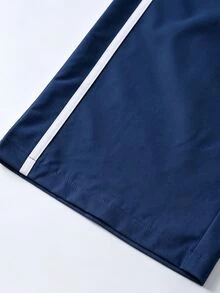 SHEIN 青少年女孩休閒寬鬆純色針織修身彈性腰運動泳裝沙灘運動短褲套裝，返校秋季款，保暖內裡，白色/黑色 - 藏蓝色 - 查看 7