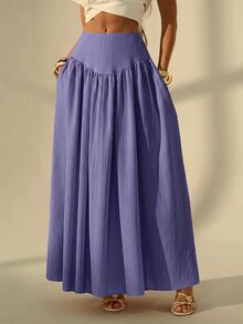 SHEIN Tall 女款純色百褶長款休閒裙 - 紫色 - 查看 3