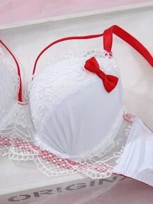 LustreForm Women's Underwire Comfortable Fresh Bowknot Bra, 1pc - Red and White - View 3