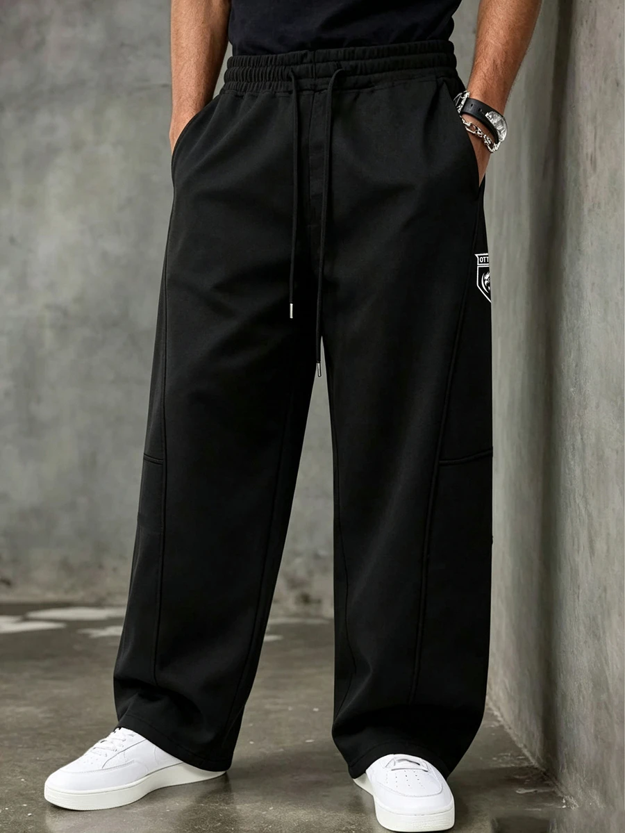 Gym Rark Men's Letter Print Drawstring Waist Pocket Loose Fit Sports Long Pants - Black - View 1