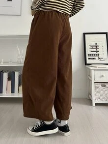 DAZY 女款商務休閒保暖內裡彎腿口袋長褲 - 棕色 - 查看 4