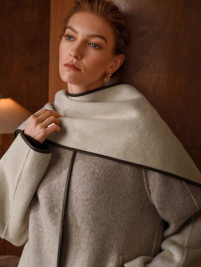 MOTF ABRIGO DE LANA ELEGANTE DE MANGA LARGA PARA MUJER CON DISEÑO DE BUFANDA, DOBLE CARA, PARA OTOÑO/INVIERNO