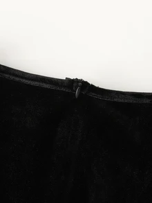 LUMIGAL V領刺繡長袖優雅洋裝 - 黑色 - 查看 3