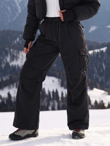 SHEIN BASICS Women's Solid Color Casual Versatile Daily Outdoor Long Pants - Black - View 4
