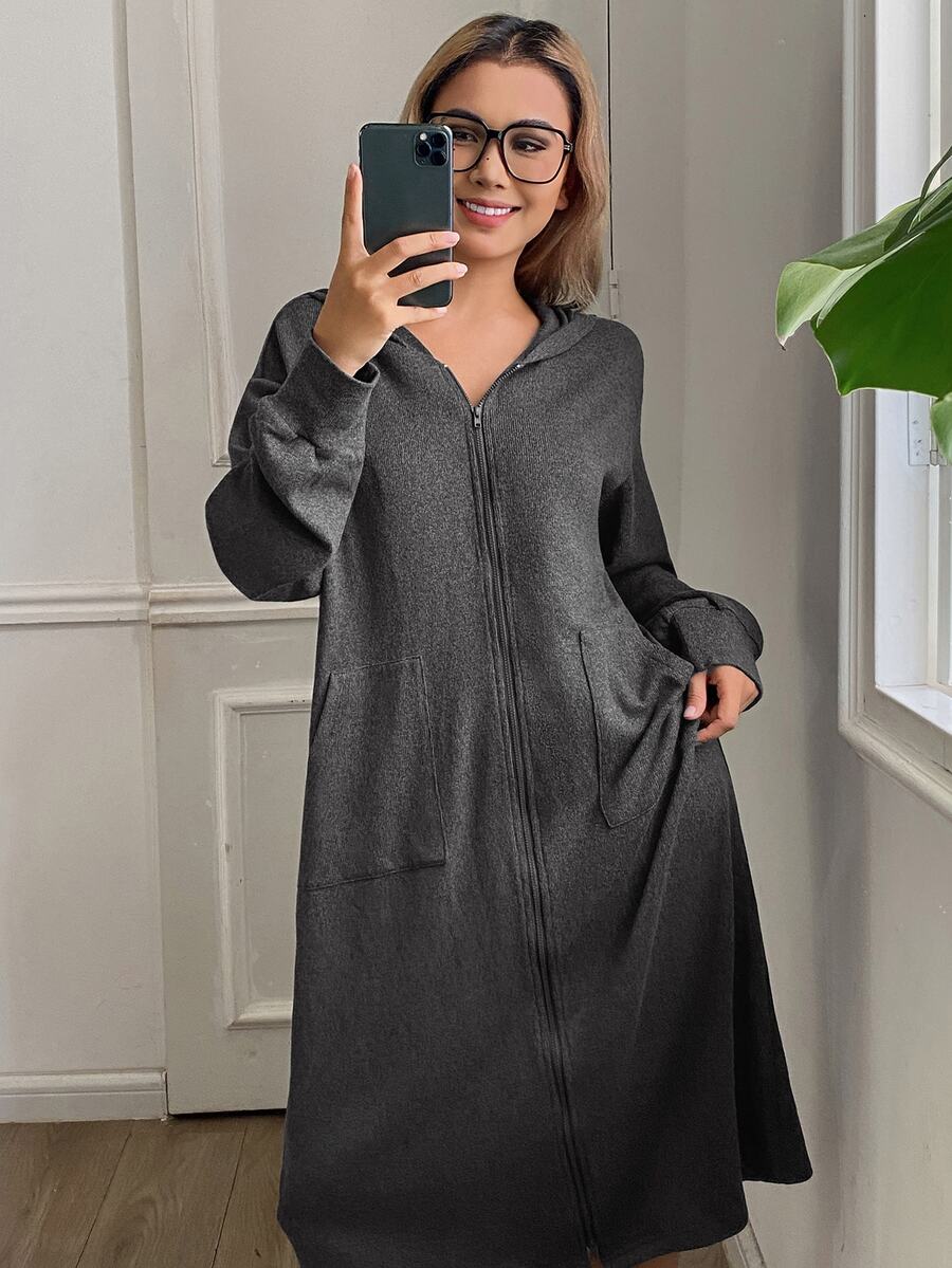 Livesso Women's Solid Color Casual Daily Home Long Sleeve Robe - Dark Grey - View 1