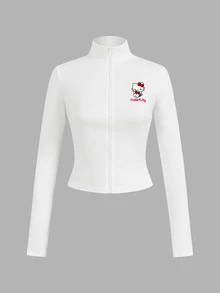 HELLO KITTY AND FRIENDS | SHEIN SHEIN EZwear 3件組女款休閒長袖T恤，字母印花與拉鍊門襟設計 - 彩色 - 查看 4