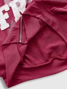 Paul Frank X ROMWE Co-Branded Street Style Contrast Color Patchwork Embroidered Washed Oversized Open Front Sweatshirt - Pink - View 6
