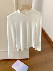 Dazy Kids Young Boy Solid Color Stand Collar Long Sleeve Casual Versatile T-Shirt - White - View 5