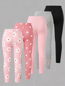 Kids Tween Girl Casual Minimalist Tween Girl Cartoon Pattern Long Winter Leggings, 2pcs/Pack, Suitable For Autumn/Wint - Multicolor - View 2