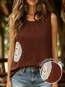 Linhara CURVE Plus Size Women's Casual Faux Linen Fitted Shirt - Brown - View 1