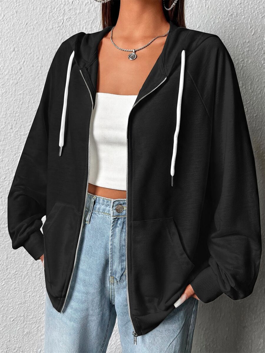 Solflare Autumn/Winter Casual Plus Size Women's Zip-Up Sweatshirt With Drawstring - Multicolor - View 1