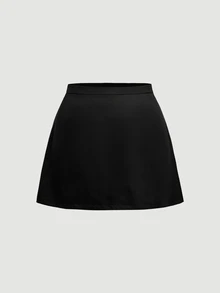 SHEIN MOD Plus Size Women Solid Color Contrast Lace Cuff Blazer And Skirt Elegant Set - Black - View 10
