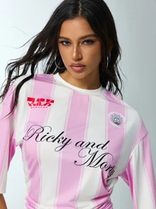Rick and Morty X SHEIN Women's Letter Print Casual Daily Wear Top - Baby Pink - View 8