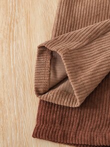 SHEIN Vintaside Kids 2件組女嬰燈芯絨長褲，可愛甜美棕色卡其色，彈性紙袋腰頭、前綴蝴蝶結，休閒戶外生日派對秋季舒適度假長褲 - 彩色 - 查看 5