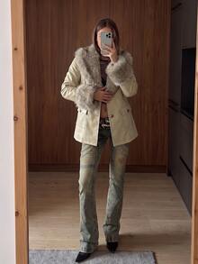 SHEIN ICON Women's Plush Patchwork Fashion Versatile Daily Casual Long Sleeve Jacket - Apricot - View 4