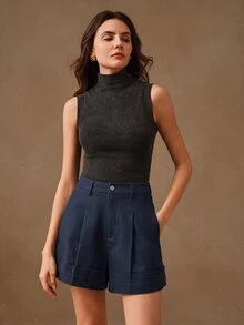 Anewsta Essential Fashionable Modern Commute Elegant High-End Army Green Women's Wide Leg Shorts, Festival Going Out Summer Outfits For Women - Navy Blue - View 5
