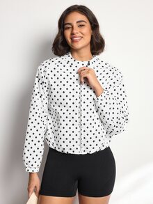 SHEIN Sports Women's Polka Dot Jacket, Fashionable Stand Collar, Daily Commute Versatile, Street Style Casual - Black and White - View 6