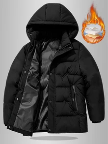 Manfinity Homme Men's Button & Zipper Pocket Long Sleeve Hooded Padded Coat, Halloween Gift - Black - View 1