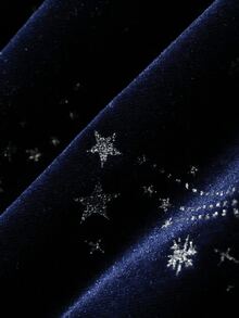 Dazy Plus Autumn/Winter Halloween Velvet Mysterious Starry Sky Ruffle Trim Spaghetti Strap Off-Shoulder Cinched Waist Nightgown - Navy Blue - View 10